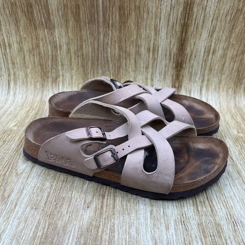 Birkenstock Calais Slide Sandals Women's Size 9 Light Pink Beige Strap Buckle